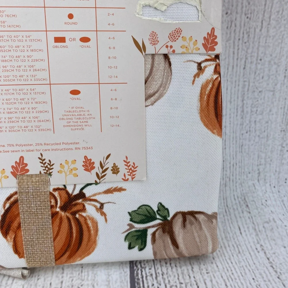 Rachel Ashwell Tablecloth 60x120 White Orange Pumpkin Farmhouse Fall Autumn